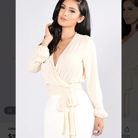Ivory v neck wrap long sleeve top - Picture 3 of 3